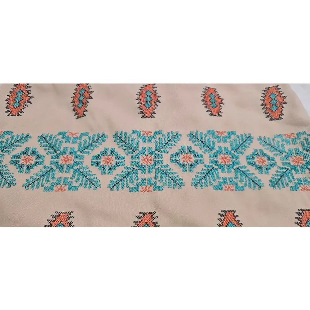 NWT Ya Los Angeles Embroidered Size M Beige Southwestern Tribal Boho Mini Skirt